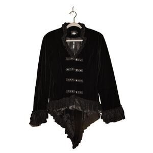 HOT TOPIC RUMIES NEW $70 Black Velvet Lace Up Jacket Lace Satin Ruffle Size 12